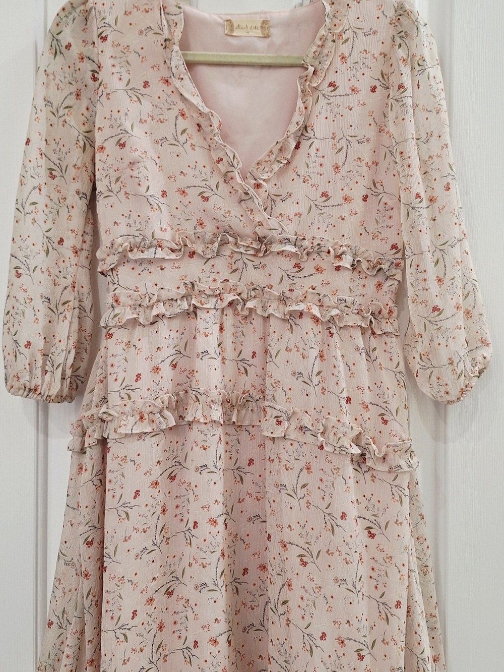 Altar'd State Blush Floral Ruffle Midi Dress